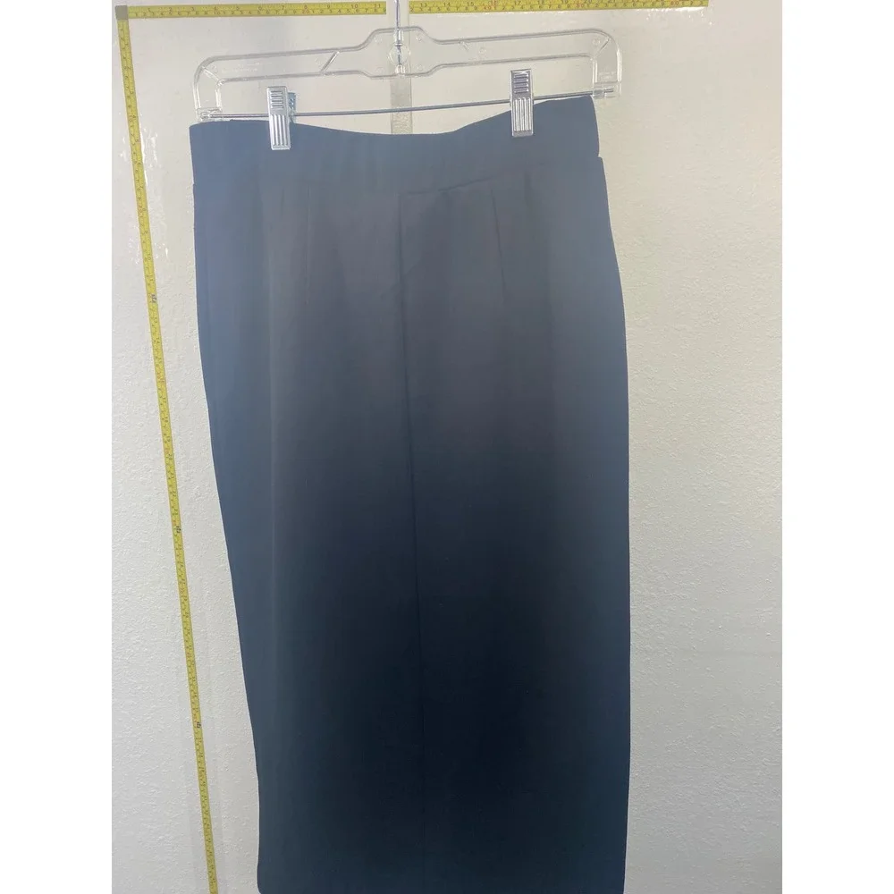 Black Ponte Knit‎ Midi Pencil Skirt Elastic Waist Office Professional Size S